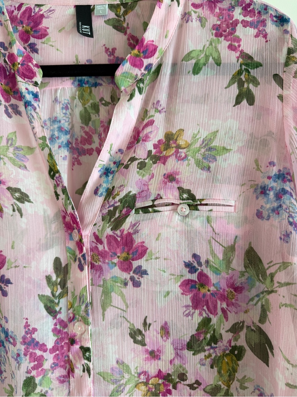 Kut from the Kloth Pink Floral Roll-Tab Button Blouse - Picture 3 of 4